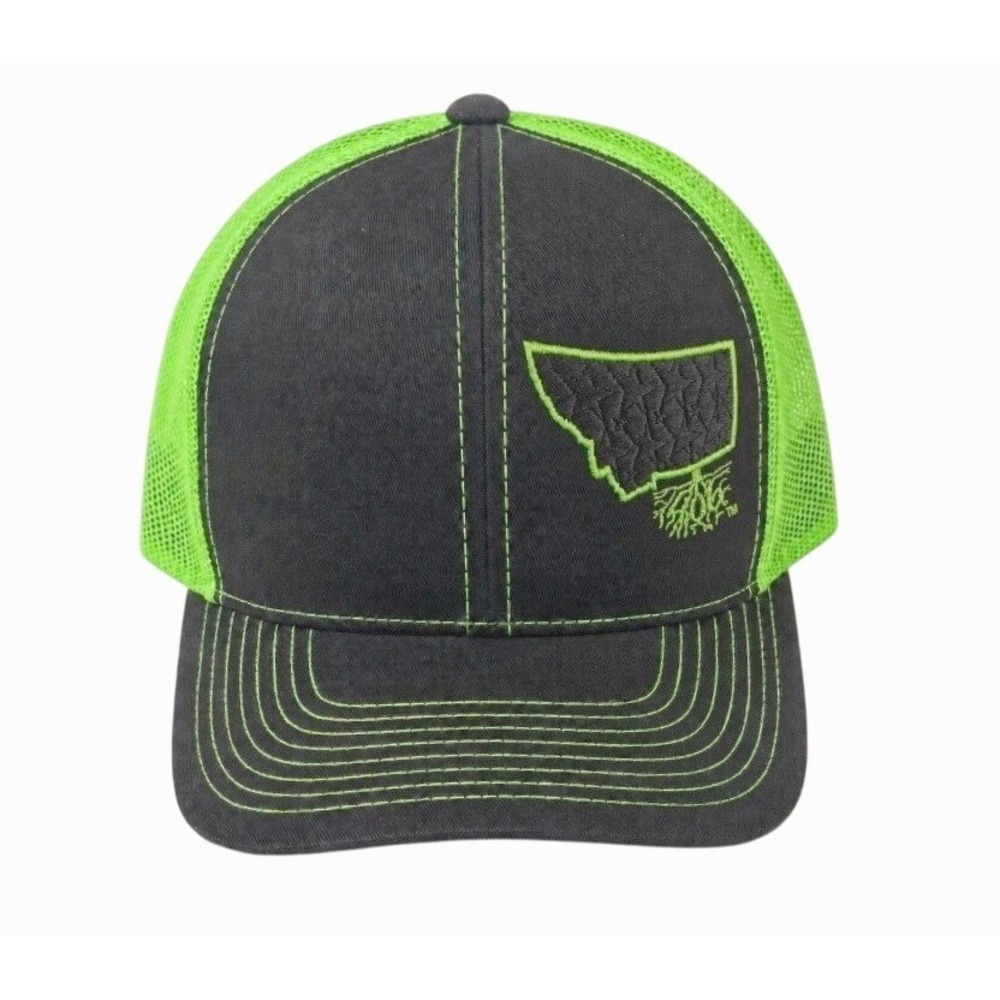 Outdoor Cap Mens Trucker Hat OSFM Black Neon Green Montana Roots Snapback